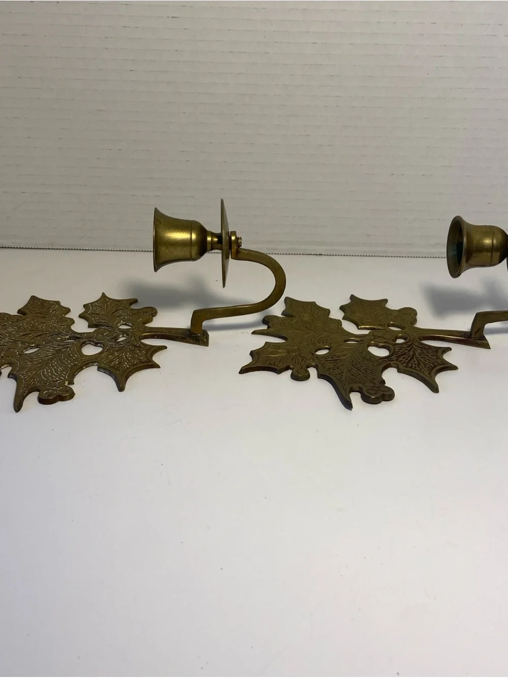 Brass Leaf Wall Candle Sconces - Pair